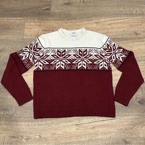 OLD NAVY Mens Red‎ White So Soft Fair Isle Sweater Winter Snowflake Size L